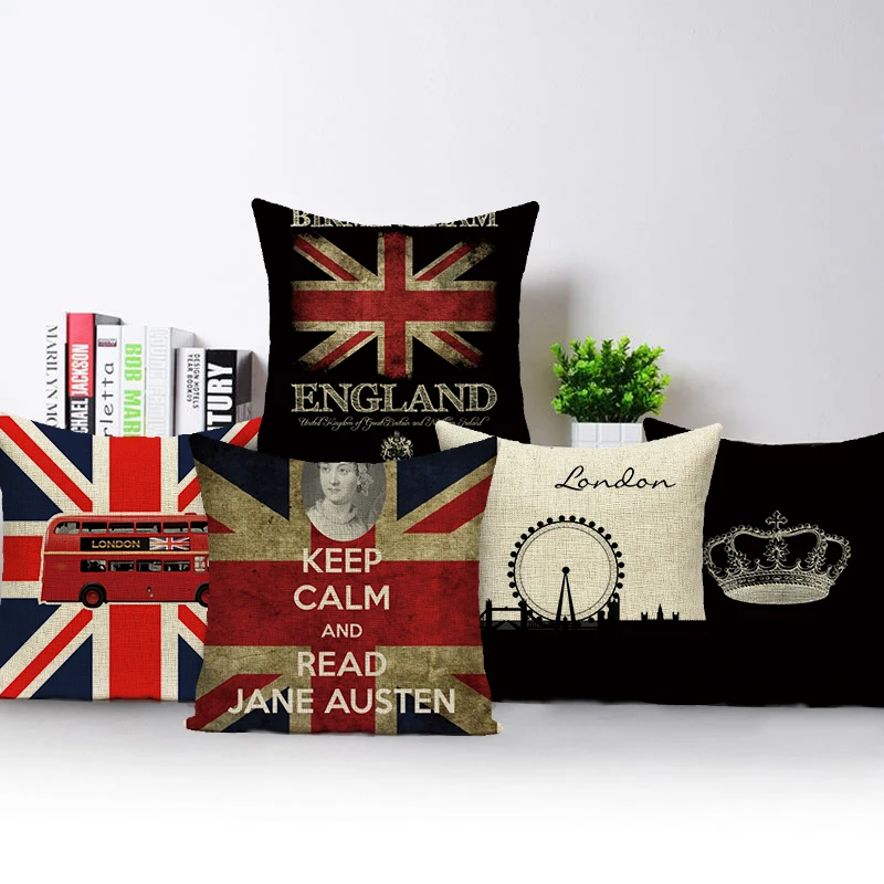 לונדון סגנון לזרוק כרית מרובעת מקרה כיסוי בריטי דגל חיילים כרית כיסויי ספה רכב סלון מיטת בית דקור