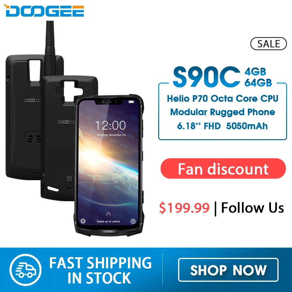 Модульный прочный мобильный телефон DOOGEE S90C IP68 экран 6 18 дюйма 12 В 2 А 5050 мАч Helio P70