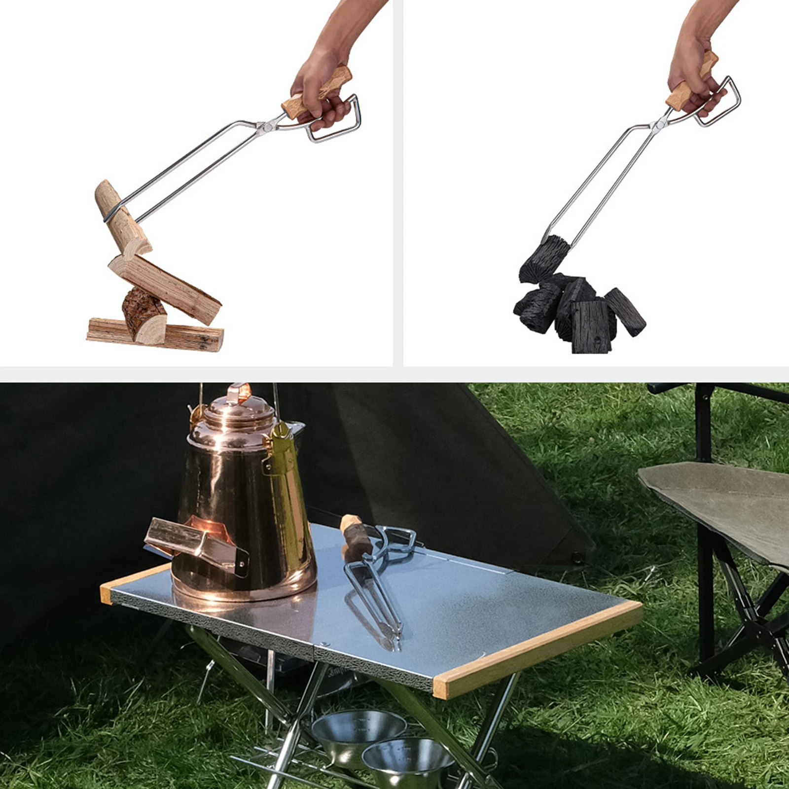 

Outdoor Barbecue Carbon Clip Ingenuity Stainless Steel Wood Grabber BBQ Clamp Camping Hiking Picnic Kitchen Tool