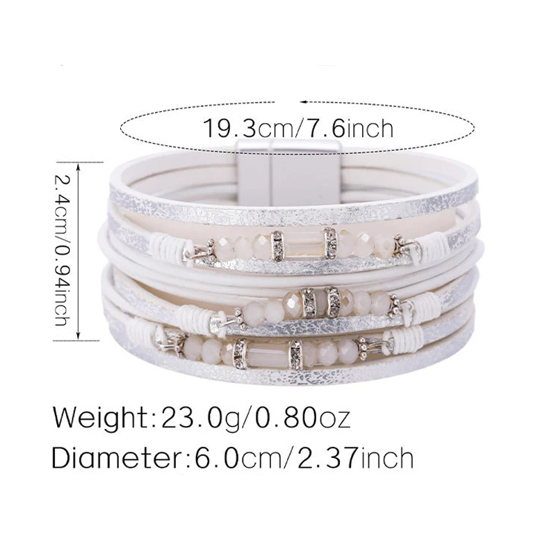 

Amorcome Multi-Layer Leather Bracelet Bohemian Bangle with Magnetic Clasp Crystal Beads Wrap Cuff Bracelets Jewelry for Women
