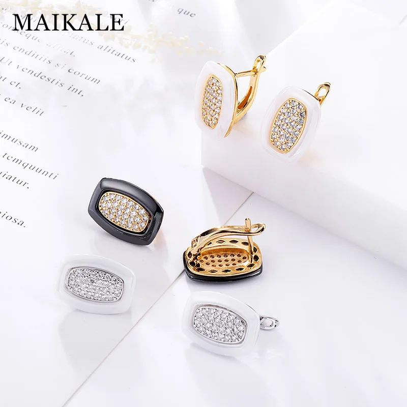 MAIKALE, классические квадратные серьги-гвоздики из керамики, медь, золото, серебро, цвет черный, белый, простые серьги для женщин, подарки для друзей