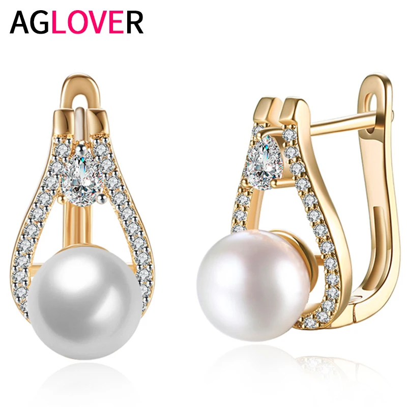 

AGLOVER Freshwater Pearl 925 Sterling Silver 18mm Gold/Silver AAA Zircon Earrings For Women Wedding Birthday Jewelry Couple Gift