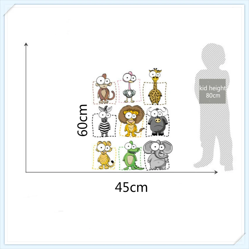 Мультяшные наклейки на стену слон обезьяна Лев милые большие глаза животные