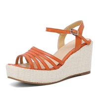 summer wedges buckles strap waterproof sandals 2021 new woman shoes contracted comfortable bohemia orange beige cage sandals
