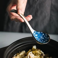 ceramic long handle big soup spoon japan style creative bending soup ladle kitchen accessories cooking tableware serving spoon