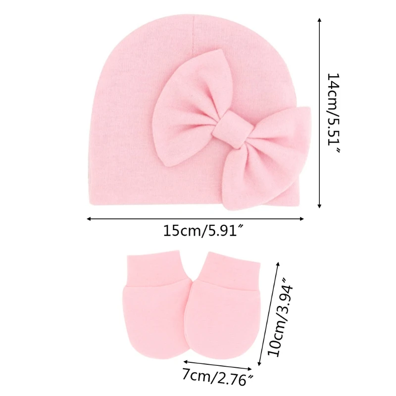 

Newborn Beanie Hat Gloves Set Baby Bow Mittens Kit Infants Autumn Winter Warm Cotton Head Wrap Glove Shower Gifts