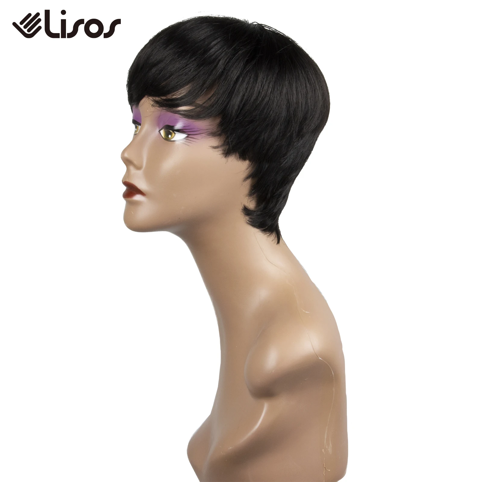 

Short Pixie Cut Human Hair Wigs with Bangs Vietnamese Bone Straight Full Machine Made Remy Brazilian Hair Non Lace Fringe Wig