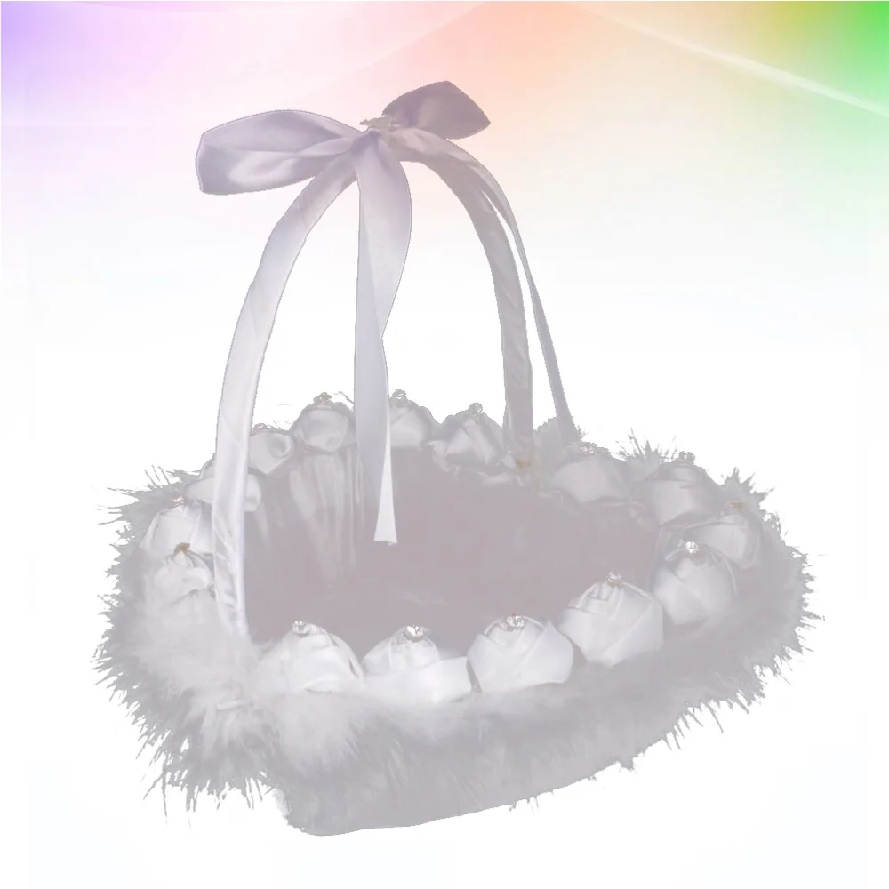 

Cloth Rose Basket Heart Shape Flower Girl Basket Decorative Petal Holder for Wedding Party Ring Bearer