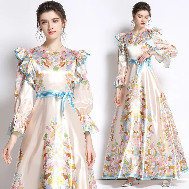 

2021 комплектов для ранней осени, место съемки, новинка, платье с длинным рукавом и круглым вырезом, ТРАПЕЦИЕВИДНОЕ ПЛАТЬЕ С Принтом позициони...