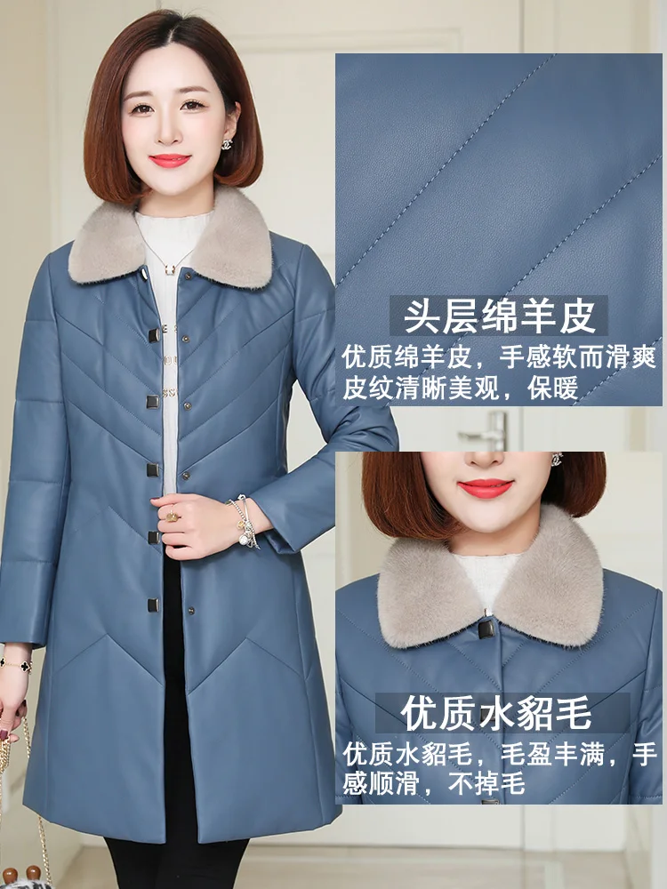 

Новинка 2020, пуховик Haining из овечьей кожи, женское тонкое средней длины, меховое пальто с утепленным пухом