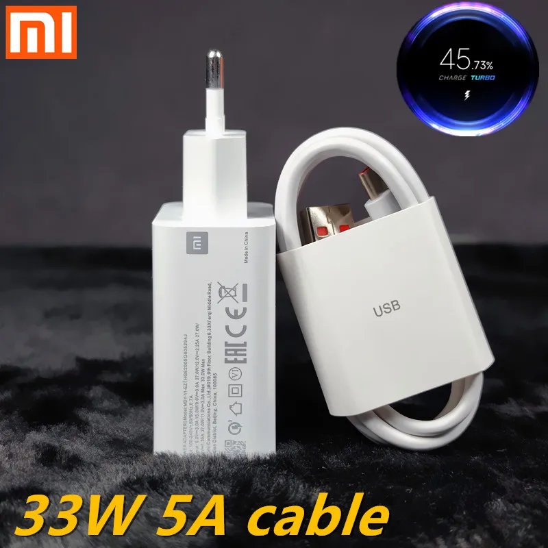 Адаптер xiaomi 33 Вт быстрое зарядное устройство USB 5A Type C кабель для Redmi note 9 pro 10 Mi K30 K40