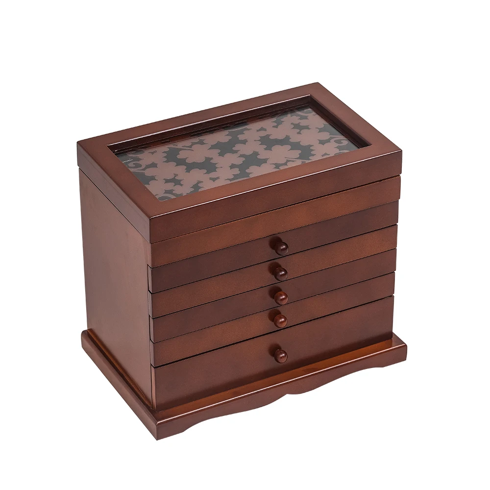 

Деревянная шкатулка для хранения, 6 уровней s, чехол с ящиками, коричневая 6-уровневая деревянная шкатулка для украшений с 5 ящиками