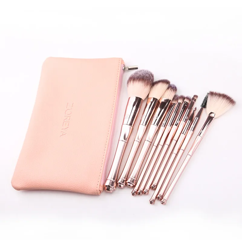 

Zoreya Brand 10pcs Soft Synthetic Hair Tiara Shaped Makeup Brushes Foundation Powder Blush Blending Concealer Eye Shadow Brush