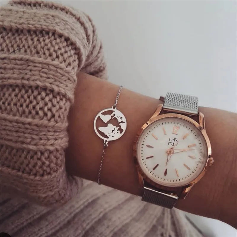 Цепочка звено карта мира браслеты и ювелирные изделия браслет с круглым узором