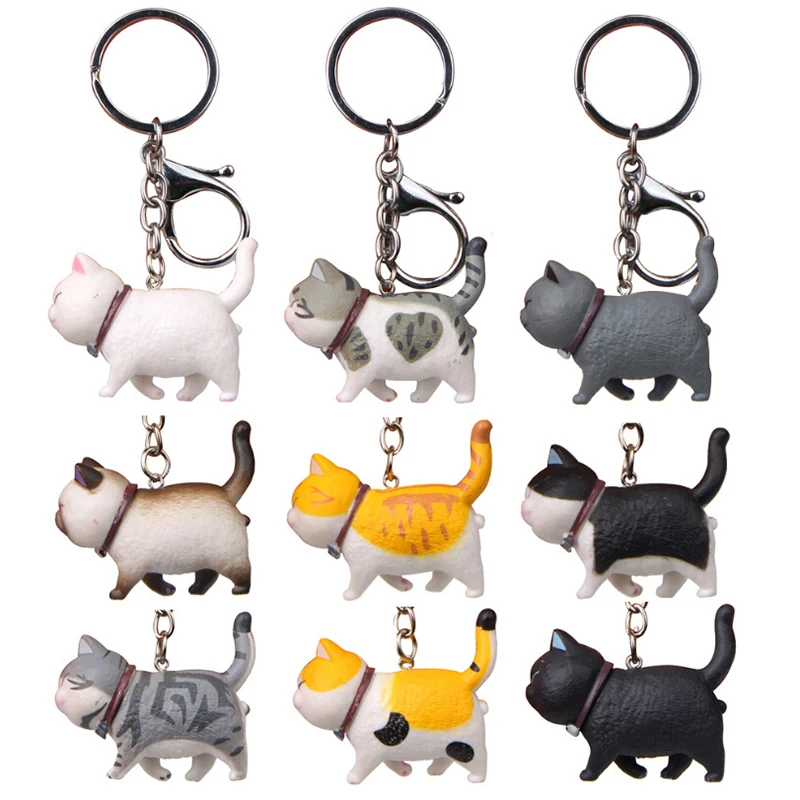

Fashion Cute Cartoon Cat Pendant Key Rings Kitten Cat Key Chain Shake Head Car Bag Keychains Creative Car Gift