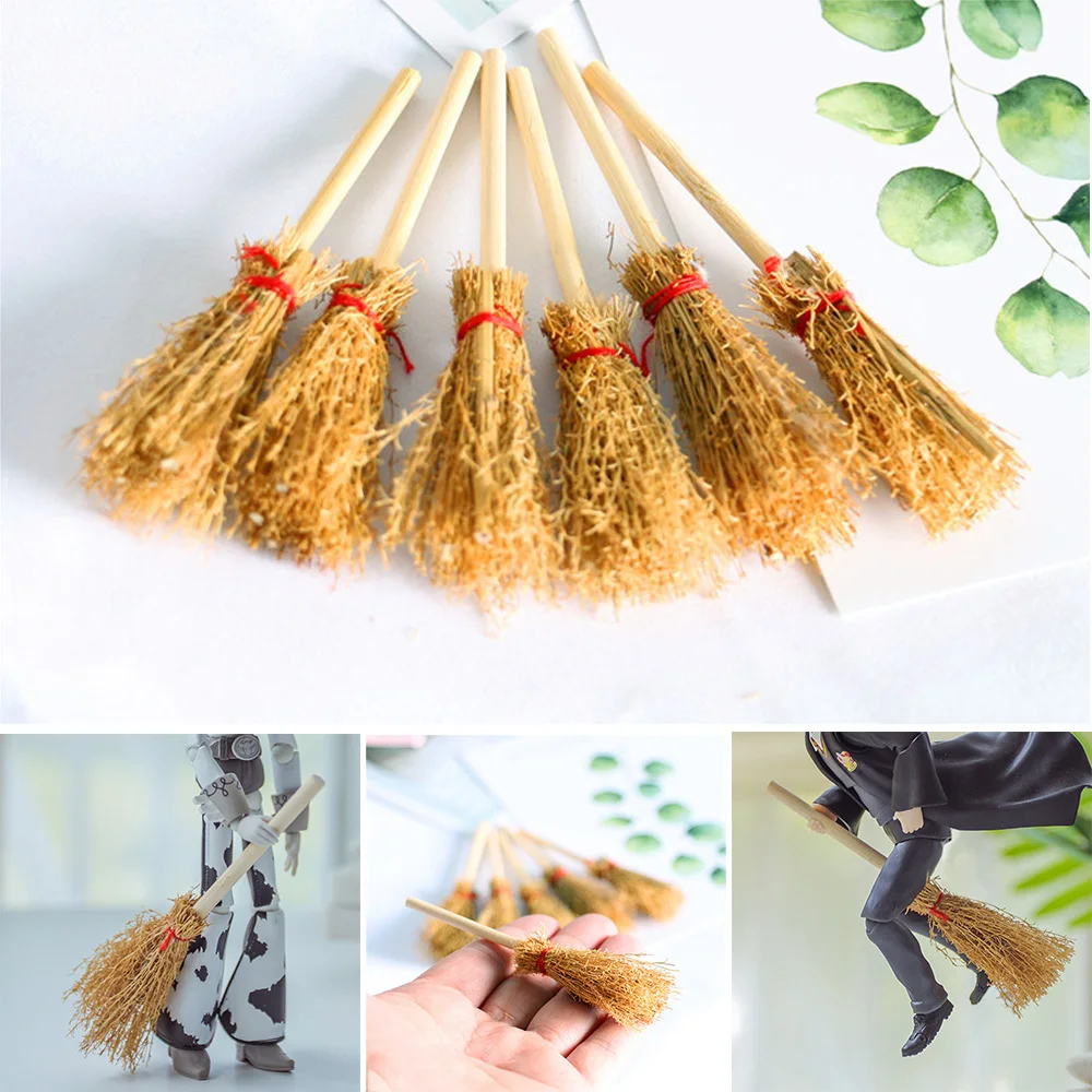 12 шт. кукла мини веник с красная веревка легкий соломы метлы декоративные