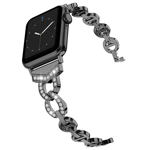 Роскошный металлический ремешок из нержавеющей стали для Apple Watch band 44 мм 42 мм 40 мм 38 мм Алмазный ремешок для iwatch 5 4 3 2 1 Аксессуары для часов - Цвет ремешка: black