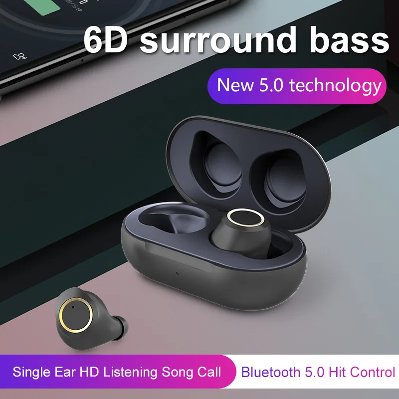 TWS Bluetooth наушники 5 0 IPX5 водонепроницаемые мини 6D стерео гарнитура с микрофоном для