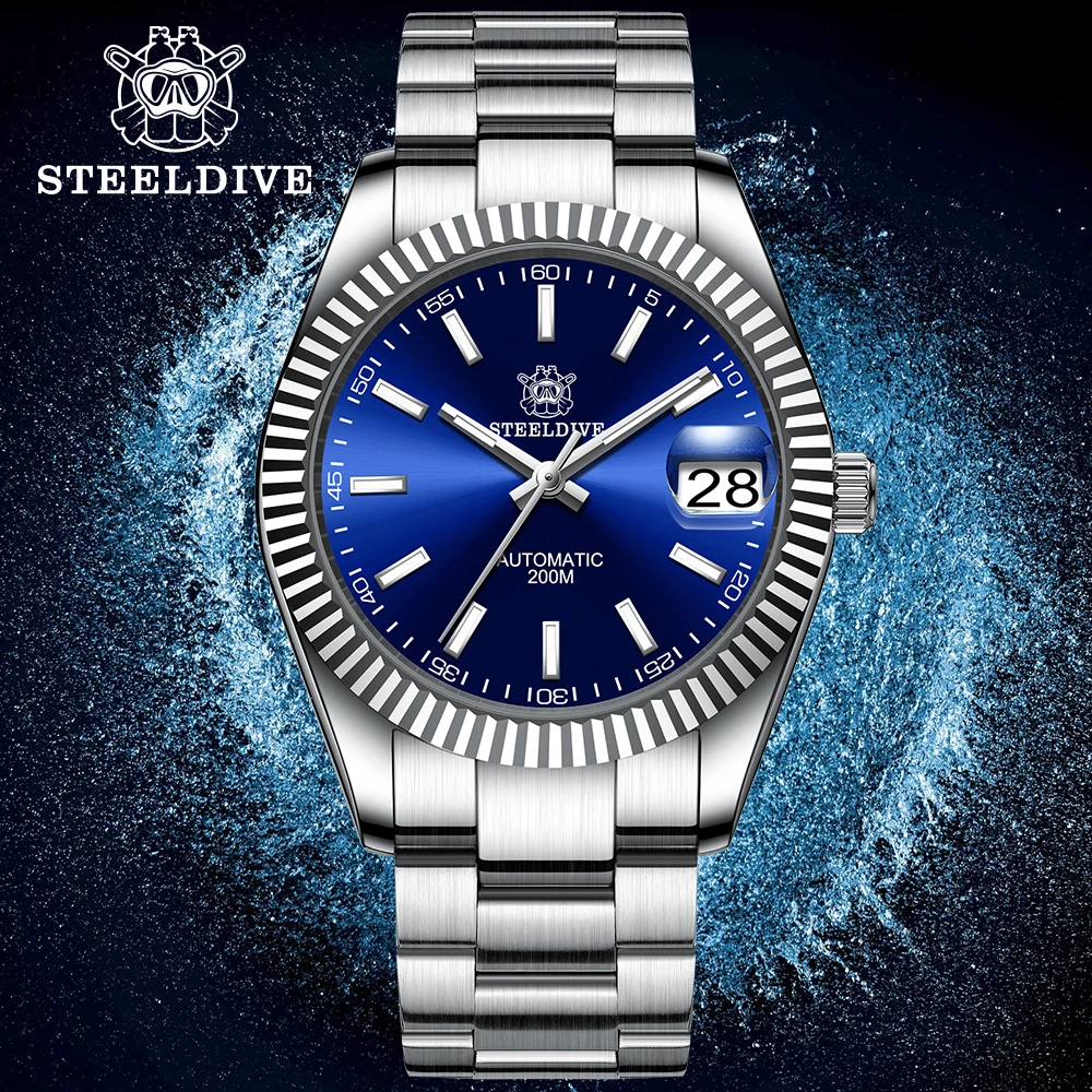 

Часы STEELDIVE Мужские механические, роскошные Светящиеся в темноте, классические водонепроницаемые наручные часы с датой sd563. NH35 Move