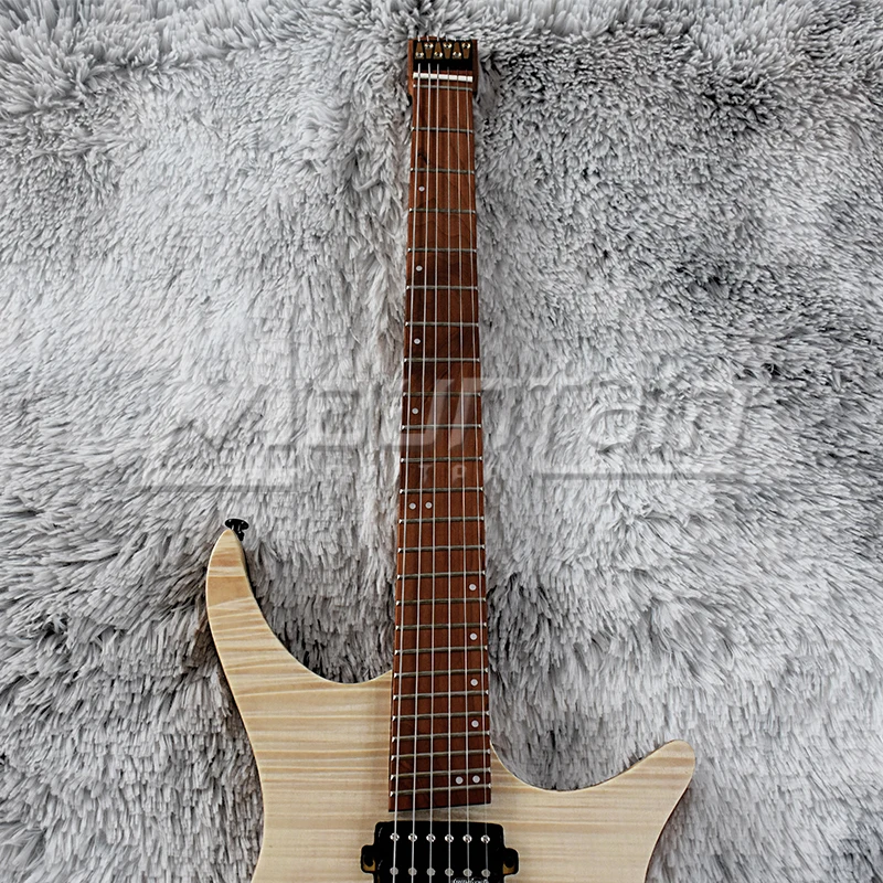 Горная безголовая гитара fanned fret 25,5-25 'пепельный корпус Пламя клен Топ жареный кленовый гриф fret