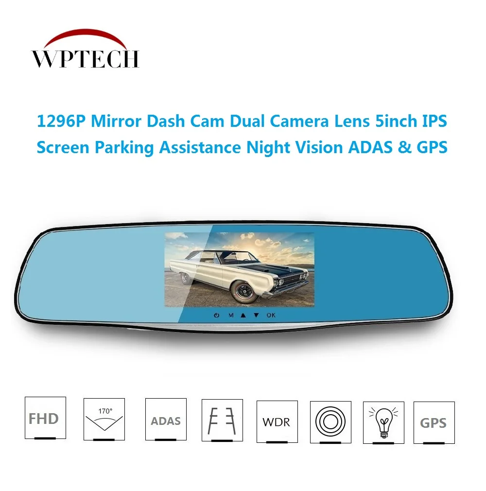 Full HD Автомобильный видеорегистратор 5 0 дюймов IPS Экран 1296P Авто регистратор