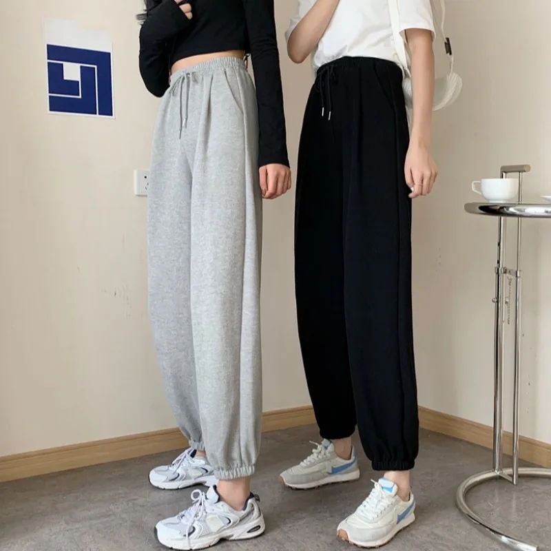 

Gray Sports Pants Female Loose-Fit Tappered Trousers 2021 New Spring All-Match Sweatpants High Waist Slim Fit Casual Pants Tide