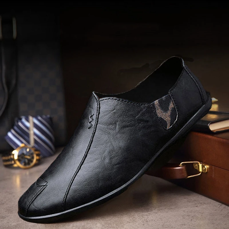 

Men's Casual Shoes Luxury Leather Mens Loafers Flats Breathable Slip on Black Driving Shoes