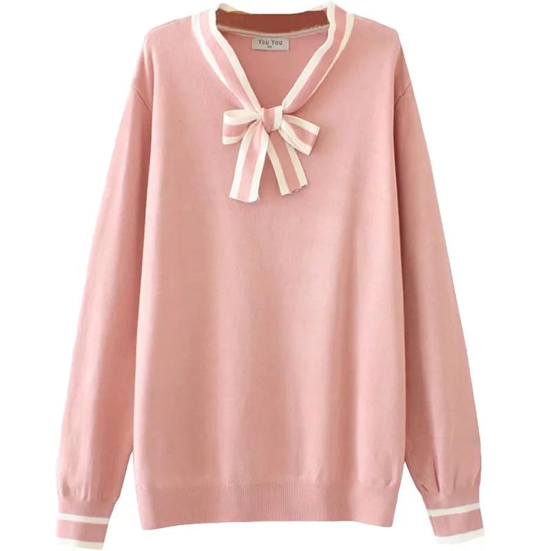 Essential Sweaters Women Autumn Plus Size Casual Fashion Slim Long Sleeve bowknot Knitting Pullovers E2-9506 | Женская одежда