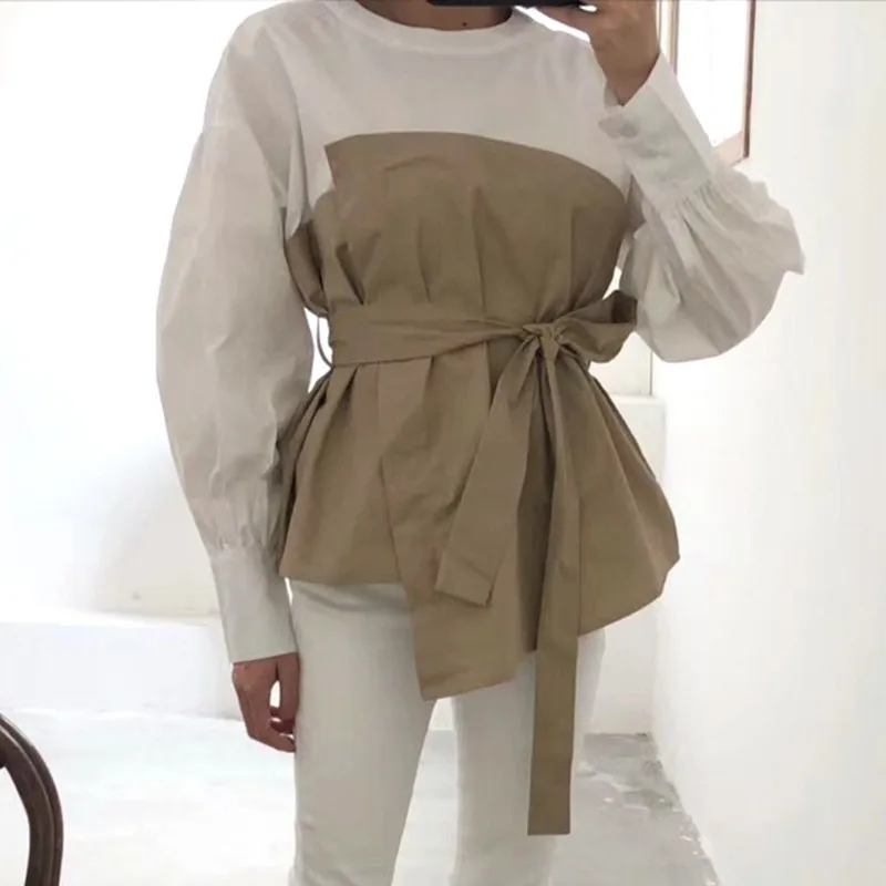 Женская блузка с поясом CHICEVER летняя повседневная Свободная контрастных цветов