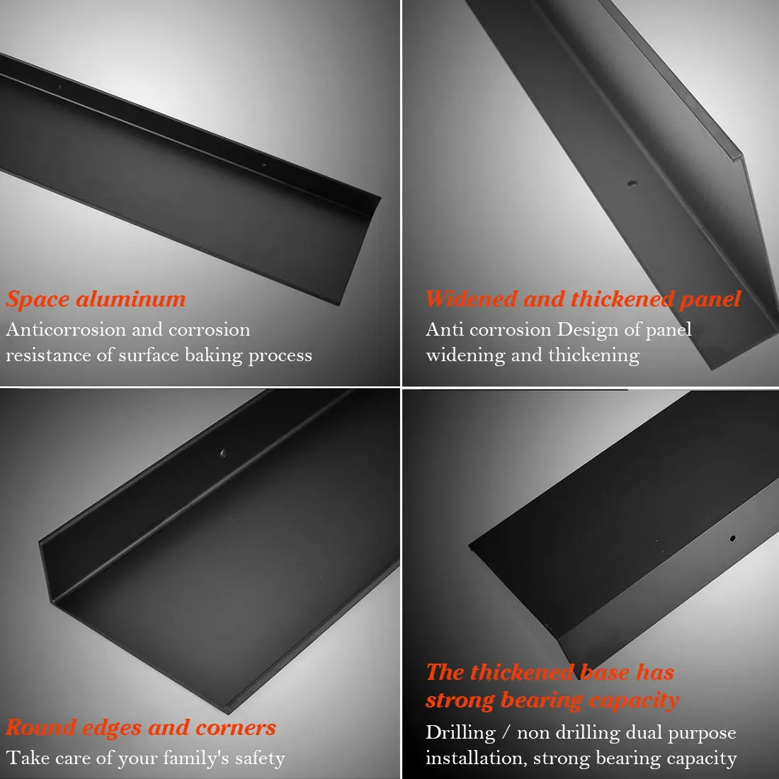

30-60cm bracket storage shelf bathroom accessories space aluminum black bathroom shelf kitchen wall shelf shower storage rack