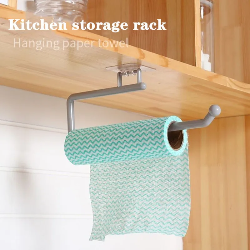 

Kitchen Paper Towel Rack Punch-free Plastic Lazy Rag Holder Non-marking Roll Paper Cling Film Wall Hanging Rack Storage Shelf