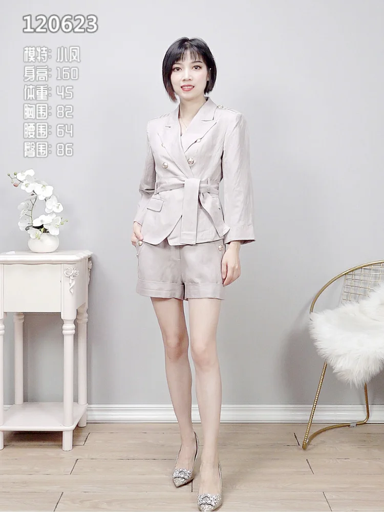 

New two piece set European and American tailoring brand label cutting jacket shorts suit European