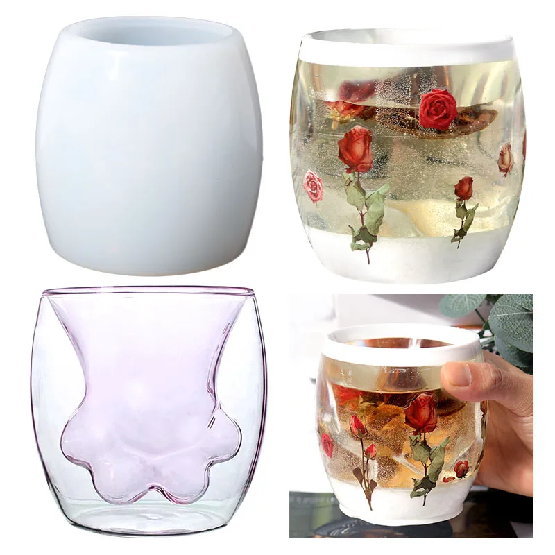 

Cat Palm Glass Cup Silicone Mold DIY Double Wall Insulation Wine Cup Epoxy Resin Molds Flower Pot Clay Cement Concrete Mould