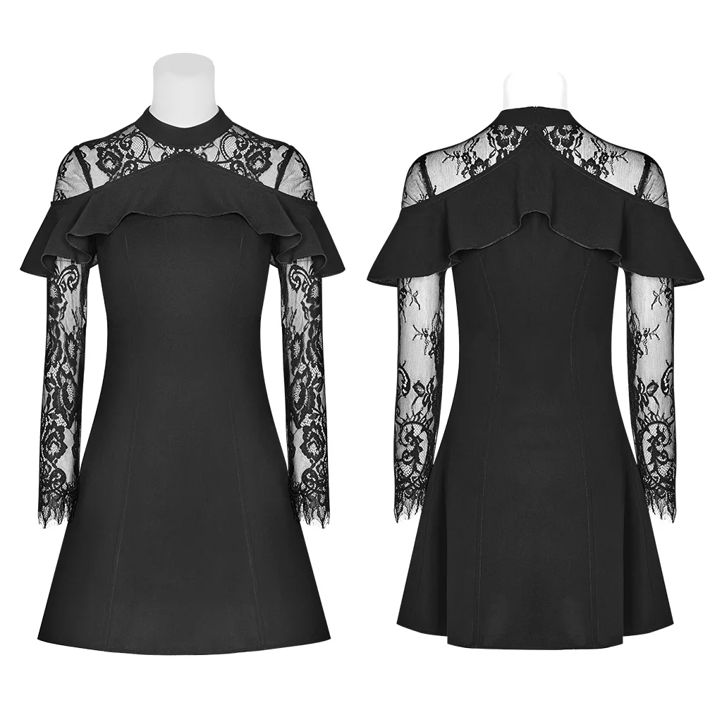 Панк RAVE женское кружевное сшитое платье с оборками шифоновое вышивкой и длинным