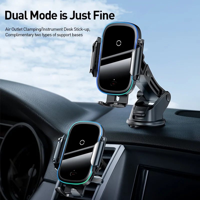 baseus wireless car charger for iphone 13 light electric 2 in 1 wireless charger 15w car phone holder for huawei samsung xiaomi free global shipping