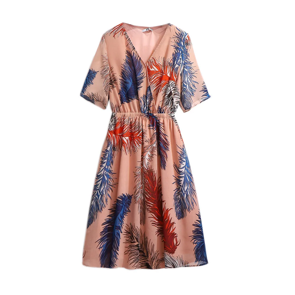 

High Quality Summer dress 2020 plus Women's Short Sleeve V-Neck Slim Beach Holiday Dress Bohemia Female Casual Vestidos Q167