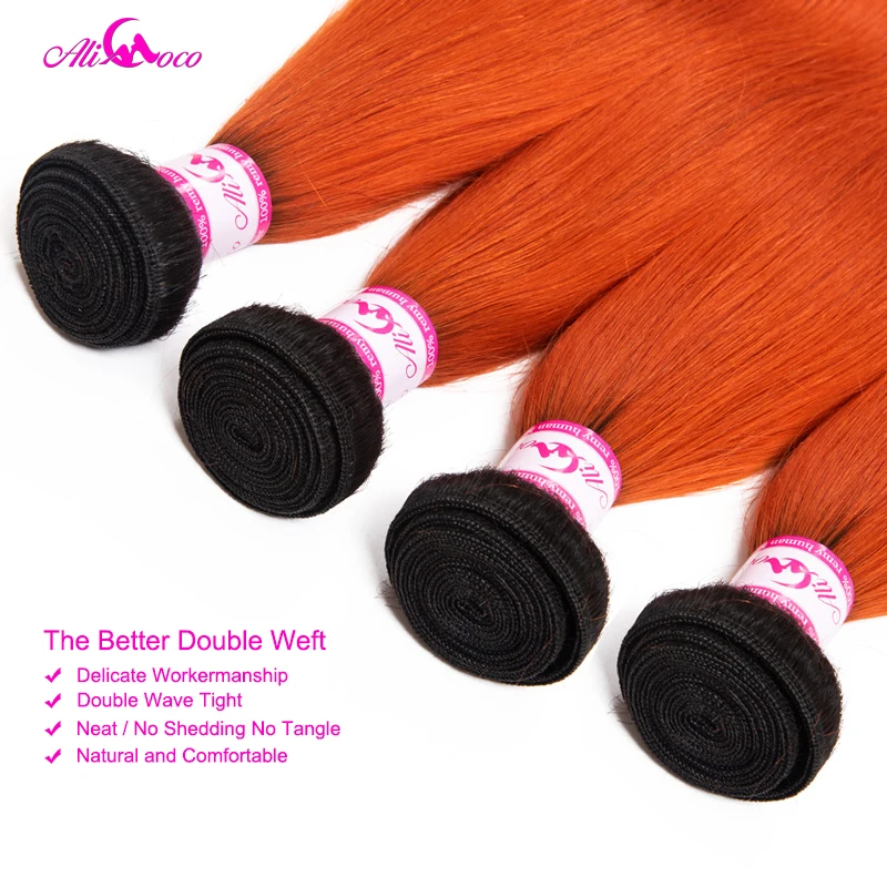 Прямые пучки волос Ali Coco с застежкой 1B/оранжевый цвет бразильские прямые волосы 3/4