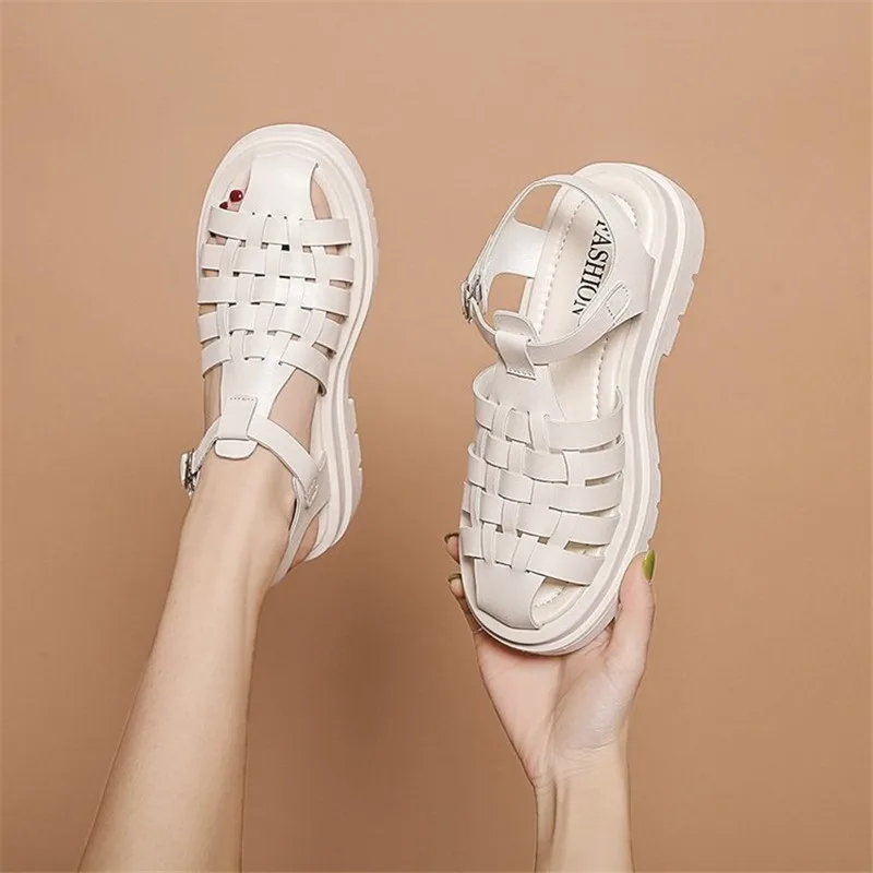 

Black Gladiator Shoes Women Sandals Weave Closed Toe Women Summer Sandals Roman Style Wedge Women Chunky Shoes Sandalias Mujer