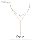 Изысканная цепочка Yhpup с кубическим цирконием, многослойное длинное ожерелье с кулоном для женщин, цепочка из нержавеющей стали 18 карат, чокер, ожерелье, аксессуары