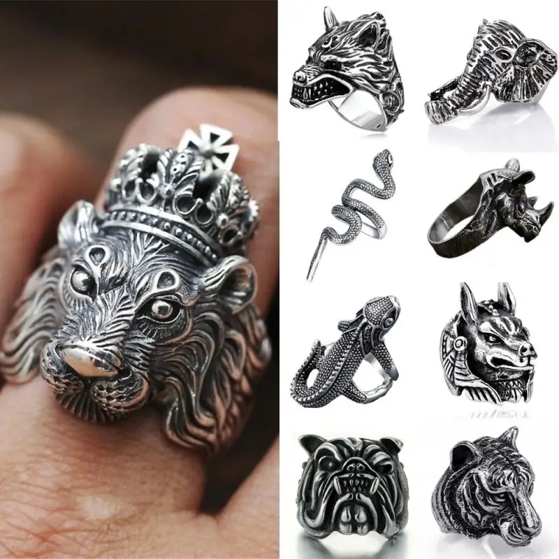 

Retro Punk Lizard Pharaoh Dog Open Adjustable Ring Personality Men's Casual Party Domineering Exaggerated Animal Ring Jewelry