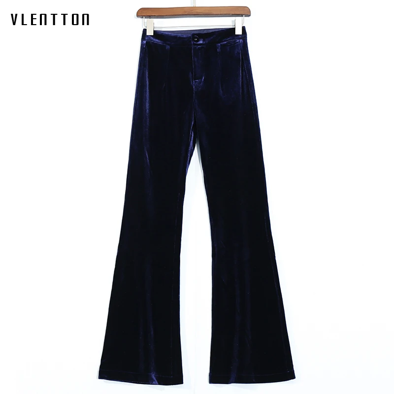 Женские бархатные брюки на молнии однотонные золотого цвета с высокой талией и