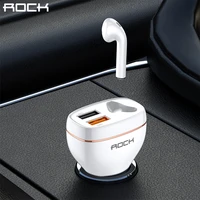rock b401 smart dual usb fast car chargers v5 0 bluetooth earphone car adapter monitoring free wireless headset with mic