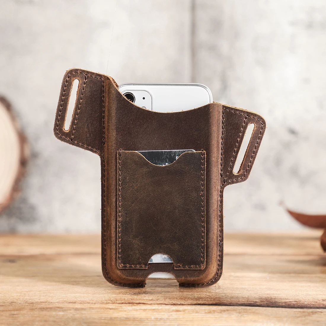 Мужская поясная сумка мобильный телефон забавная для бега из 100% воловьей кожи