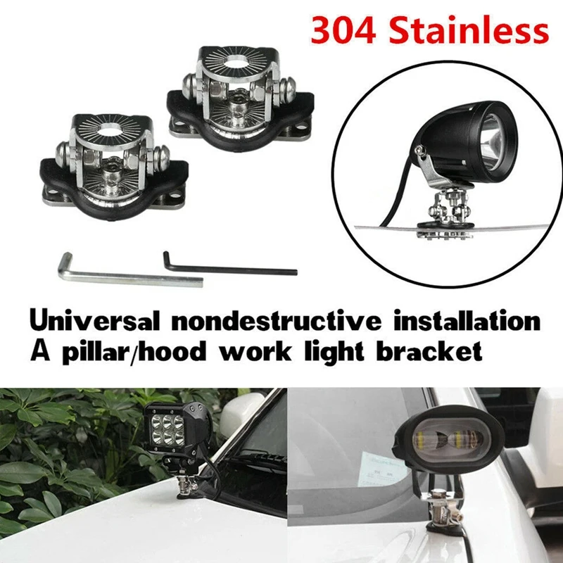 

Universal 2X a Pillar Hood Led Work Light Bar Mount Bracket Clamp Holder Offroad