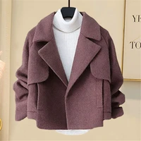 woolen jacket womens autumn winter korean version of solid color slim long sleeved lapel short nizi coat temperament commuting