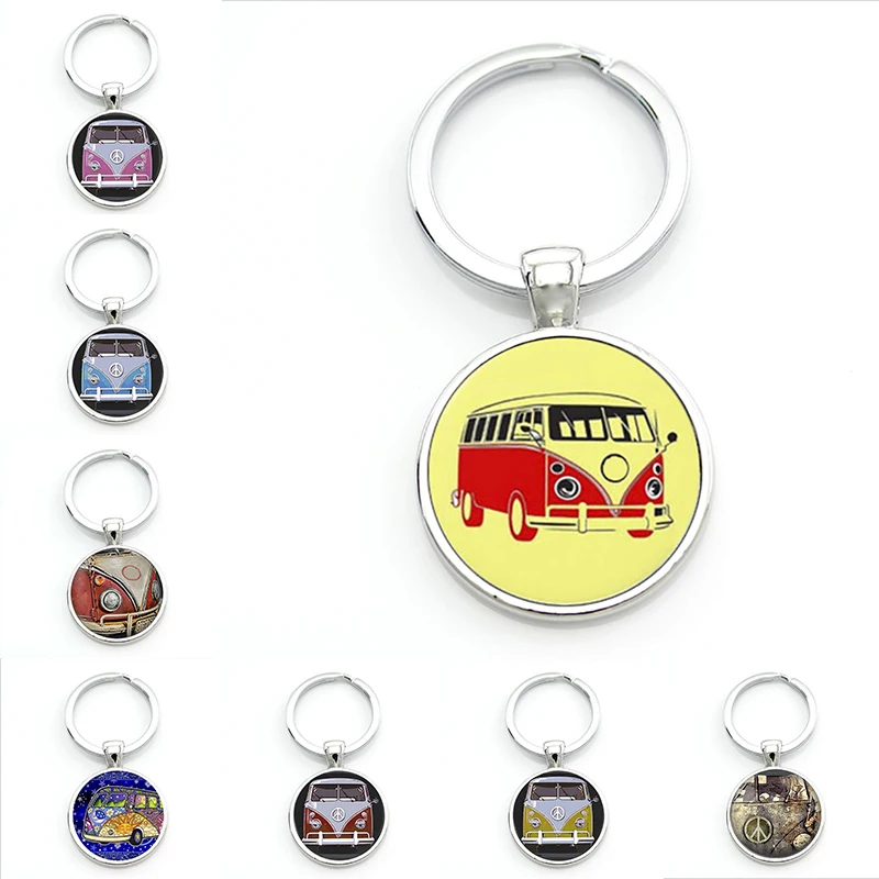 Новинка винтажный брелок для ключей в стиле хиппи с надписью Peace фургон автобус
