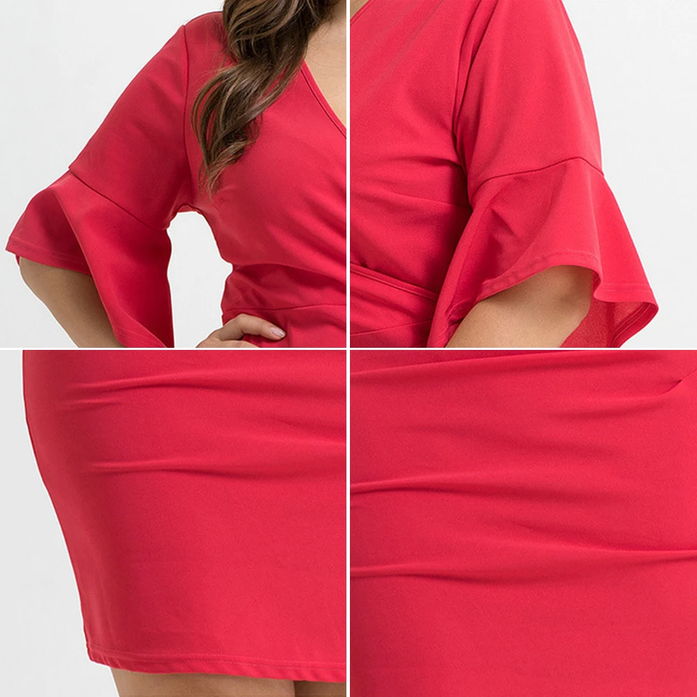 Женское платье-трапеция с V-образным вырезом Расклешенным рукавом | Женская