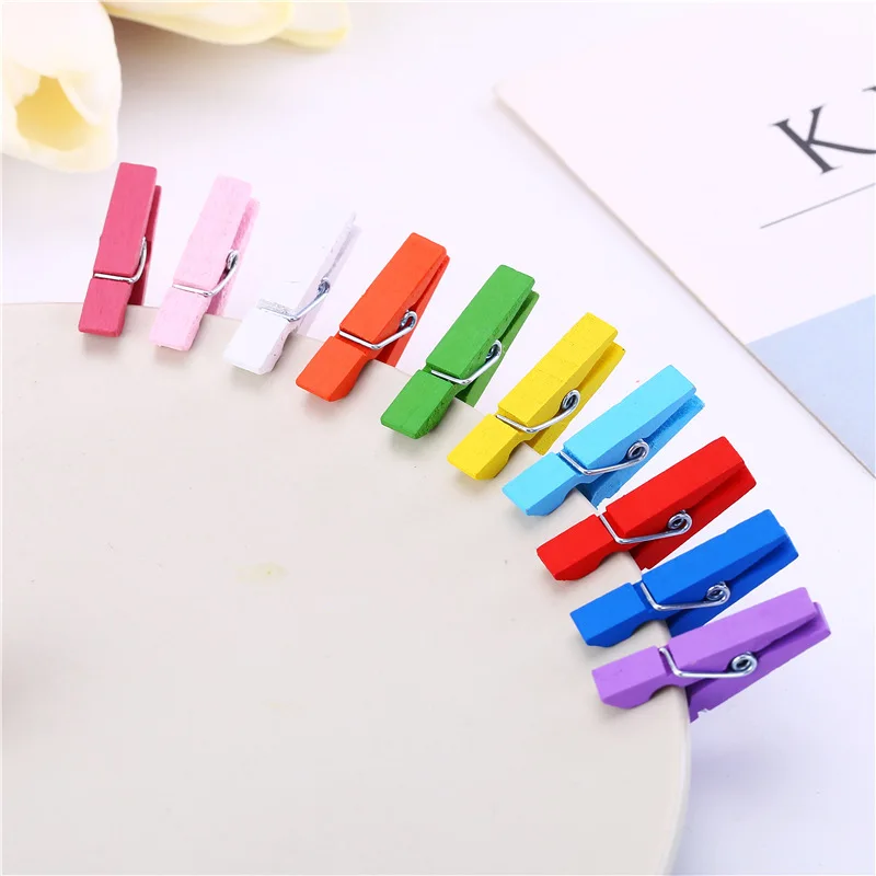 

50PCS 2.5-3.5 cm Mini Spring Wood Clips Colorful Wooden Clip Clothes Photo Clothespin Craft Clips Party Home Decoration