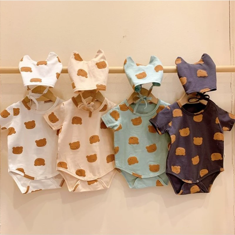 

2021 Baby Clothing Set Newborn Outfits Girls Boys Cute Summer Clothes for Infant Jumpsuit+Hat 2Pcs Suit Babies Clothes Climb