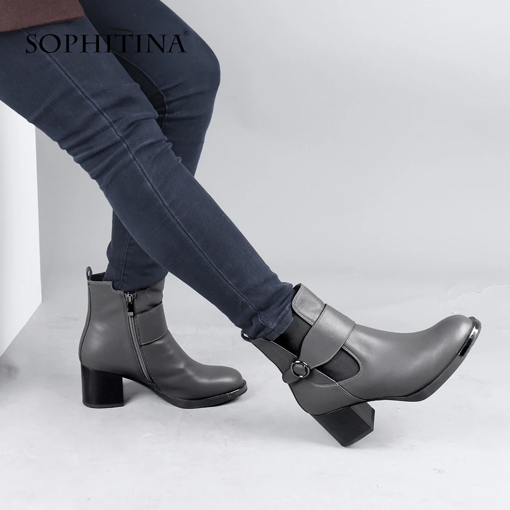 SOPHITINA/Новый дизайн Ботильоны из натуральной кожи с круглым носком на молнии